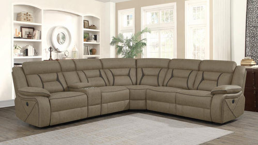 Camargue Casual Tan Motion Sectional - ATL FURNITURE