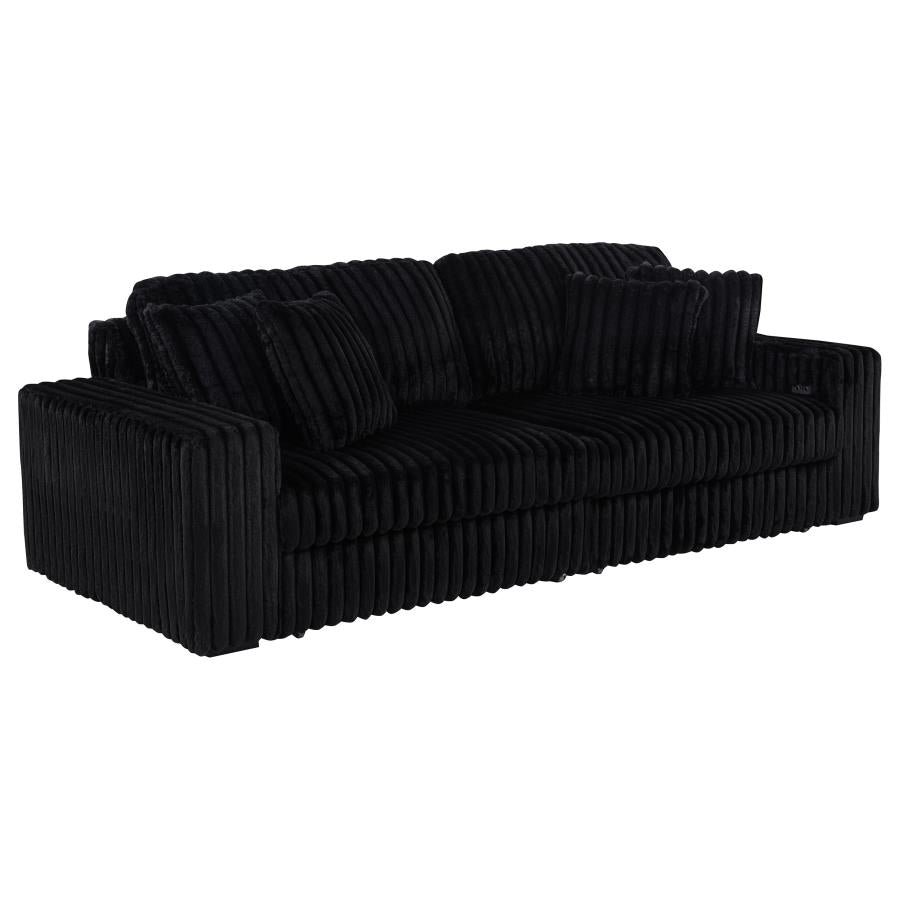 Jacana Corduroy Upholstered Dual Power Chaise Sofa Black
