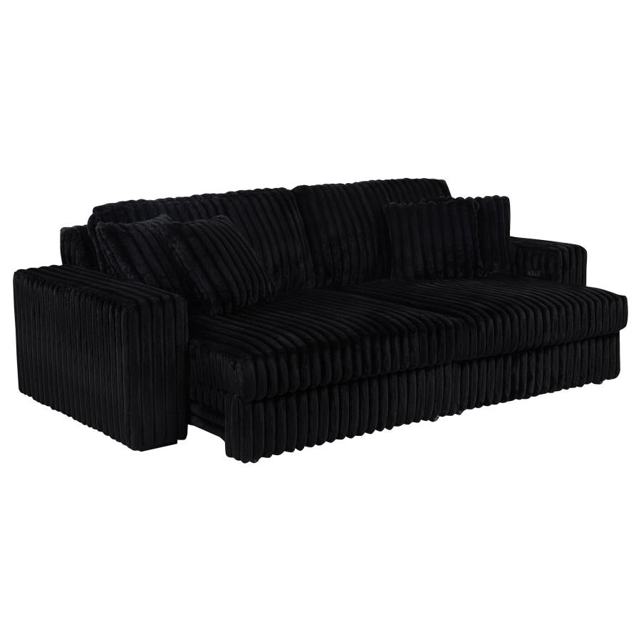 Jacana Corduroy Upholstered Dual Power Chaise Sofa Black