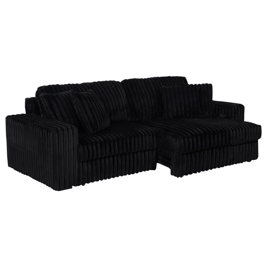 Jacana Corduroy Upholstered Dual Power Chaise Sofa Black