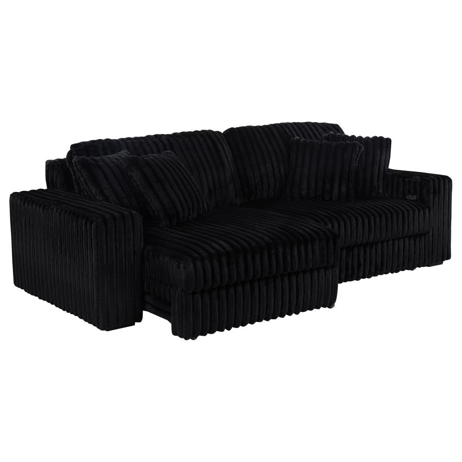 Jacana Corduroy Upholstered Dual Power Chaise Sofa Black