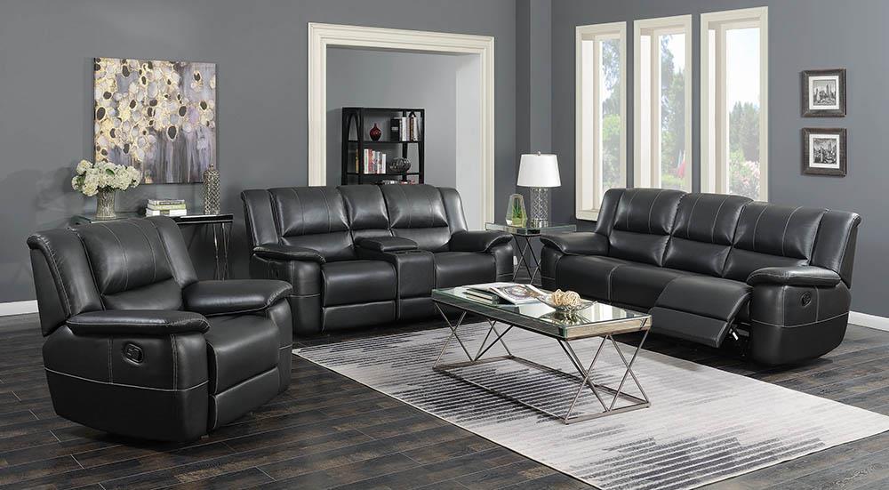 Lee Transitional Black Leather Reclining Three-Piece Living Room Set - ATL FURNITURE