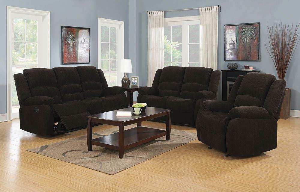 Gordon Chocolate Reclining Three-Piece Living Room Collection - ATL FURNITURE