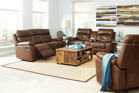 Damiano Brown Faux Leather Reclining Loveseat - ATL FURNITURE