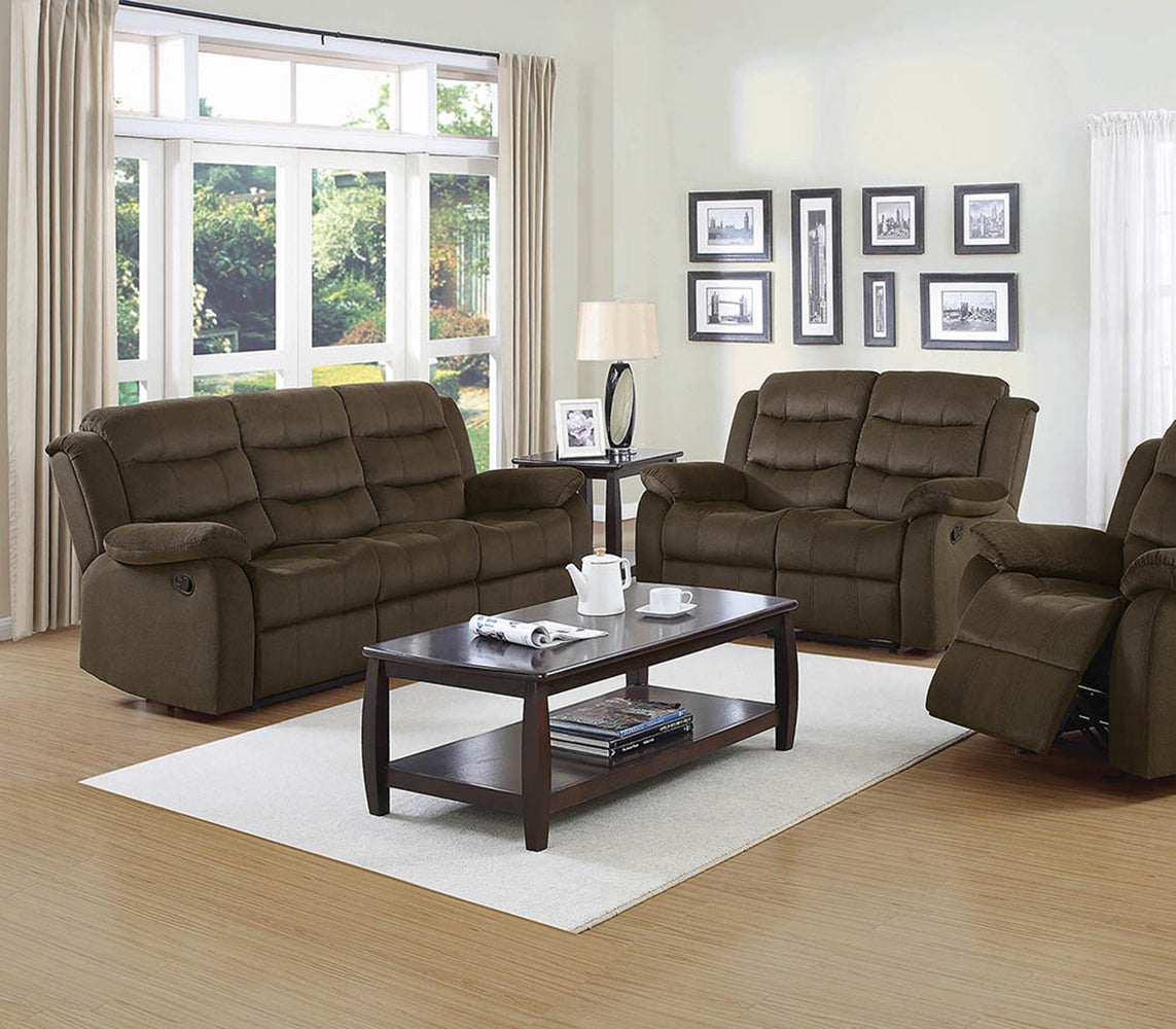 Rodman Upholstered Padded Arm Reclining Sofa Olive Brown