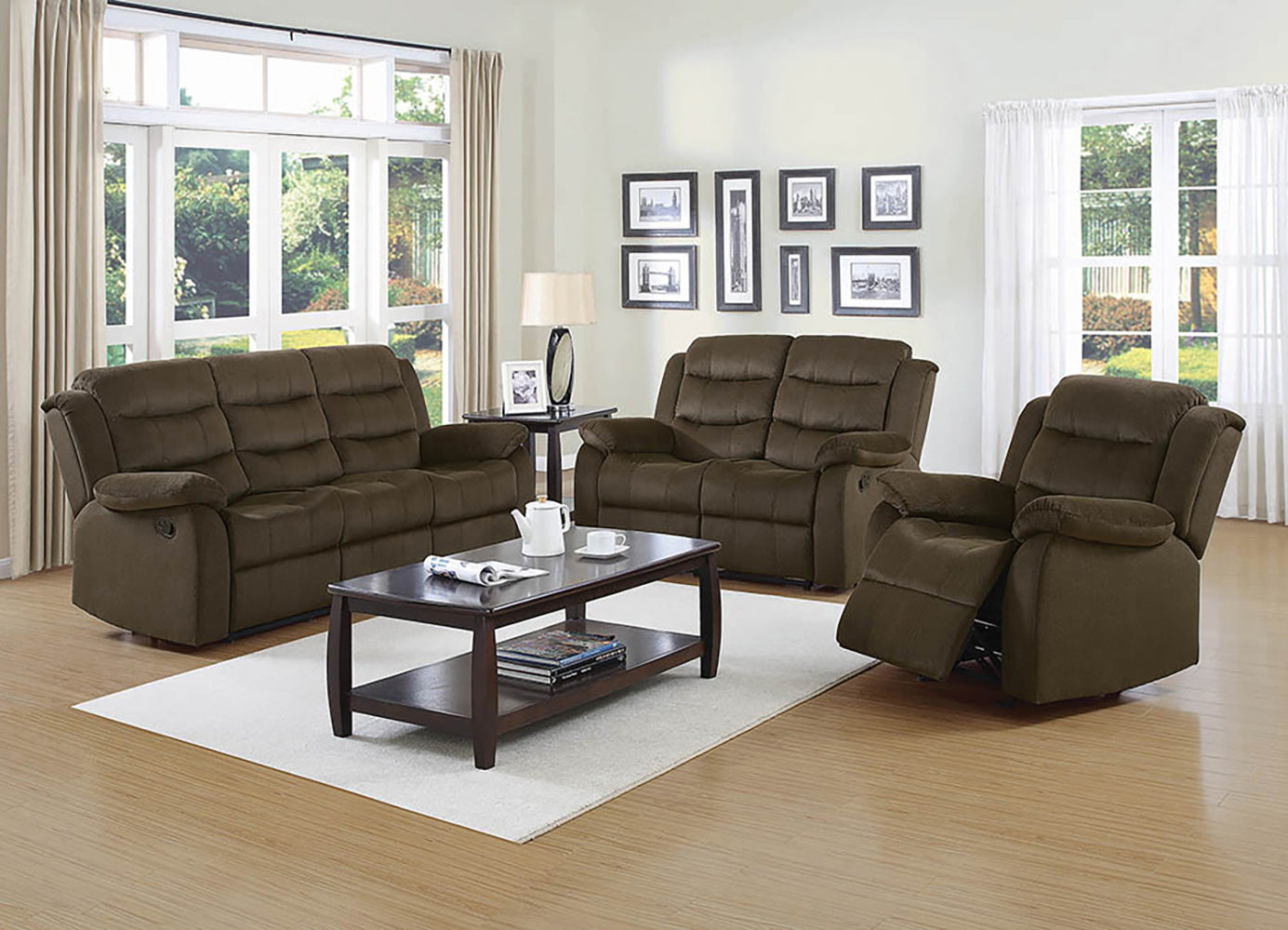 Rodman Upholstered Padded Arm Reclining Sofa Olive Brown