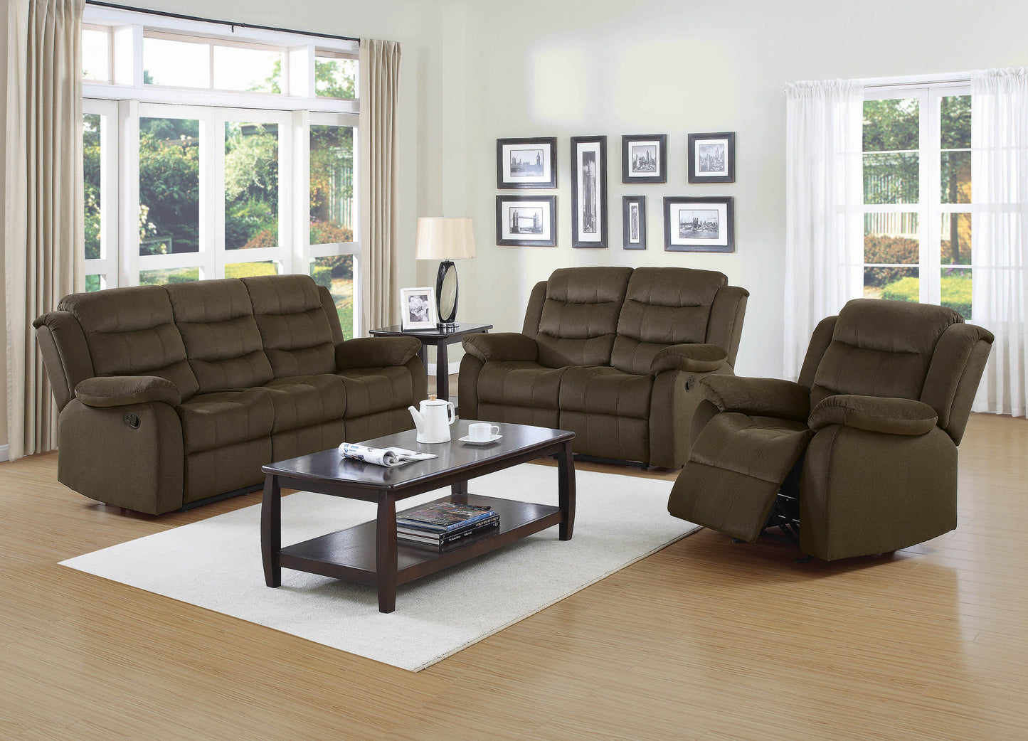 Rodman Upholstered Padded Arm Reclining Sofa Olive Brown