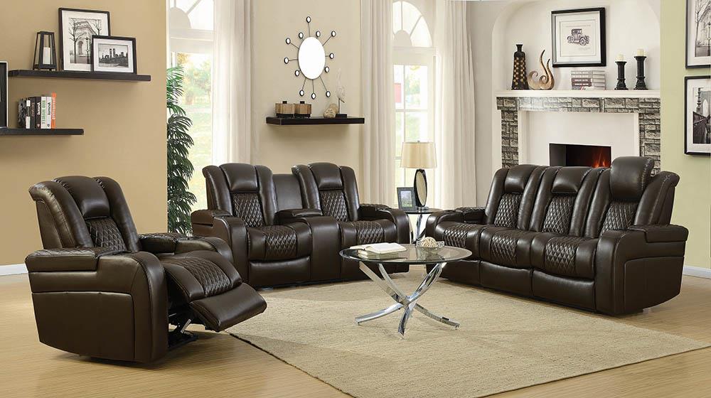 Delangelo Brown Power Motion Reclining Sofa - ATL FURNITURE