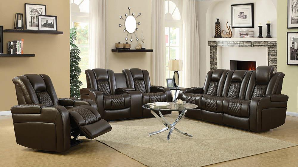 Delangelo Brown Power Motion Reclining Loveseat - ATL FURNITURE