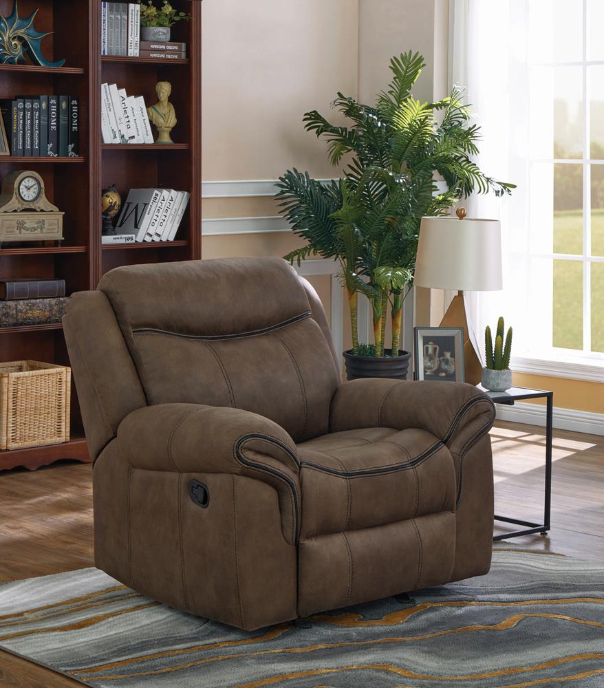 Sawyer Transitional Taupe Glider Recliner - ATL FURNITURE