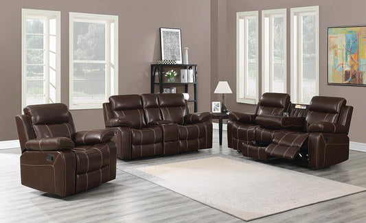 Myleene Chestnut Leather Three-Piece Living Room Set - ATL FURNITURE