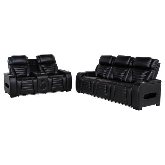 Zuma 2-Piece Faux Leather Dual Power Led Sofa Set Black