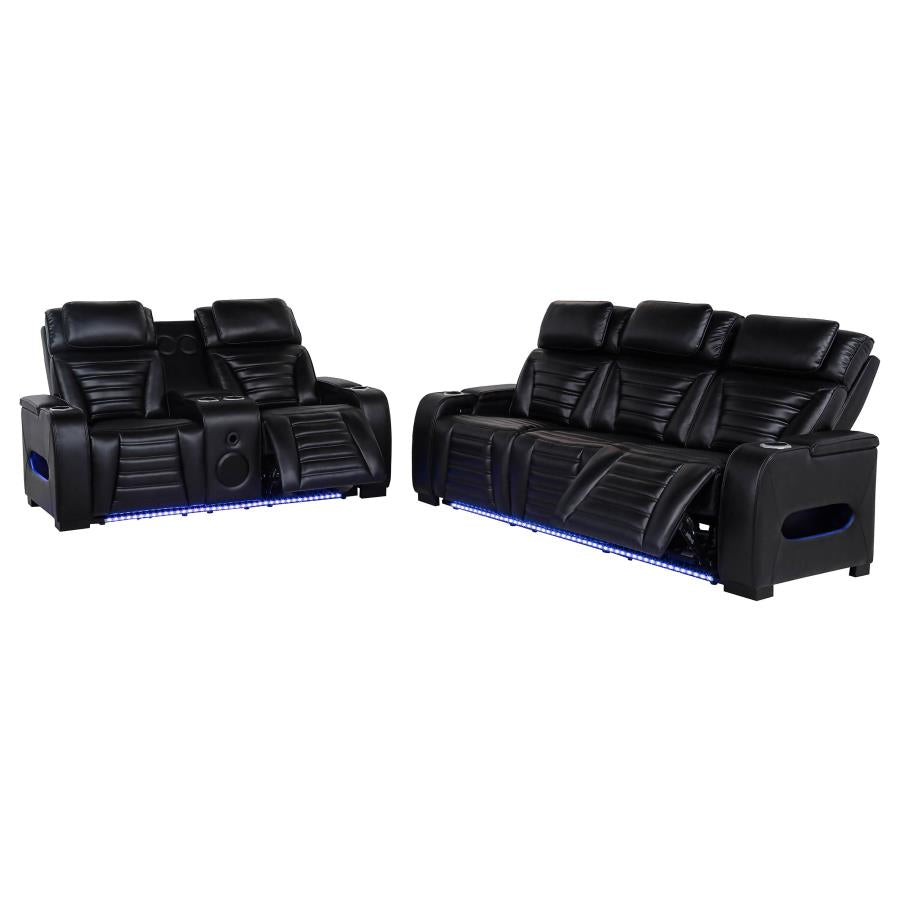 Zuma 2-Piece Faux Leather Dual Power Led Sofa Set Black