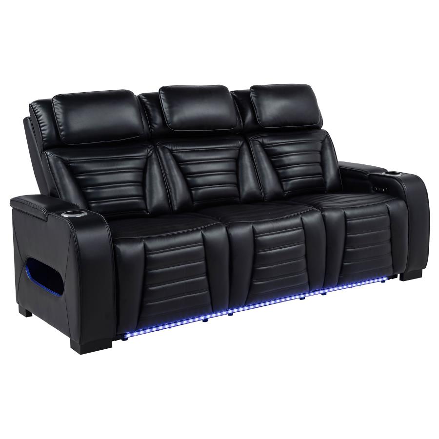 Zuma 2-Piece Faux Leather Dual Power Led Sofa Set Black