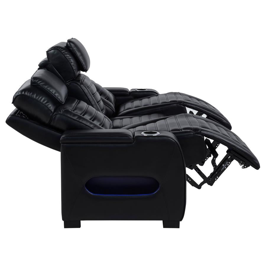 Zuma 2-Piece Faux Leather Dual Power Led Sofa Set Black