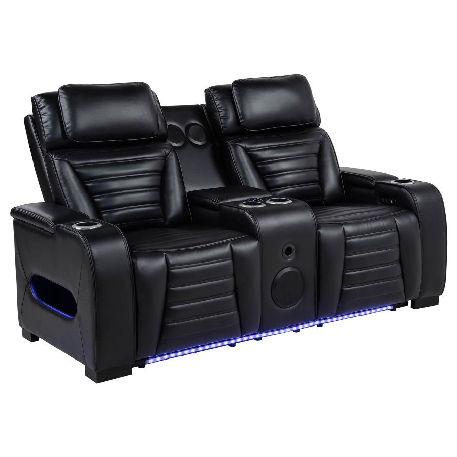 Zuma 2-Piece Faux Leather Dual Power Led Sofa Set Black