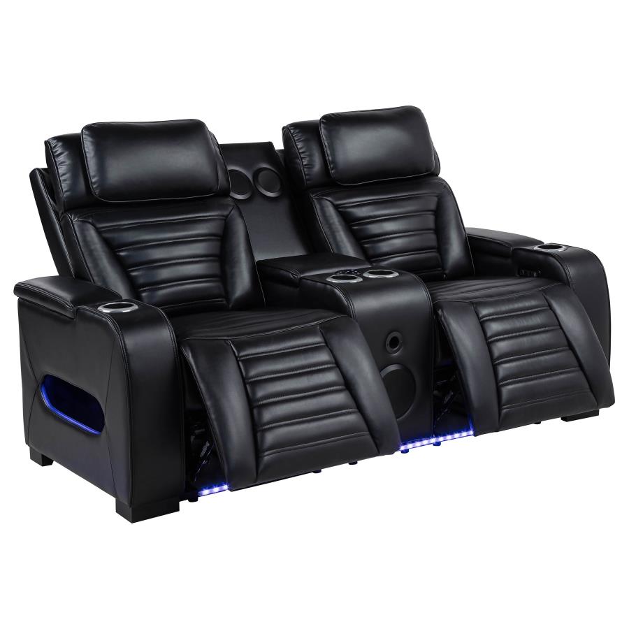 Zuma 2-Piece Faux Leather Dual Power Led Sofa Set Black