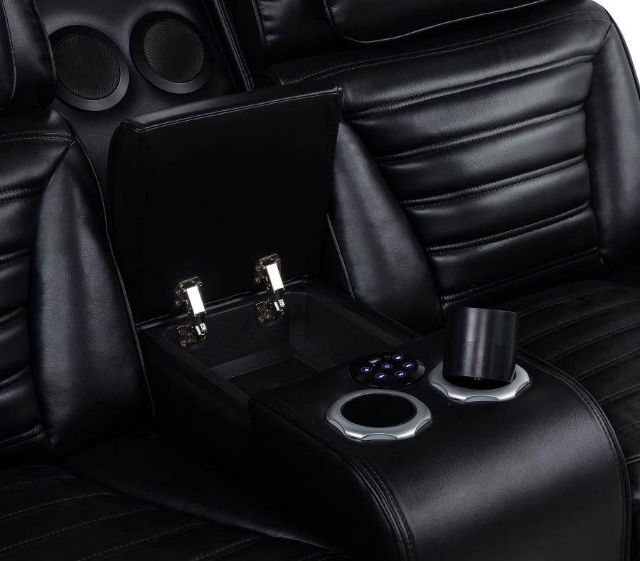 Zuma 2-Piece Faux Leather Dual Power Led Sofa Set Black