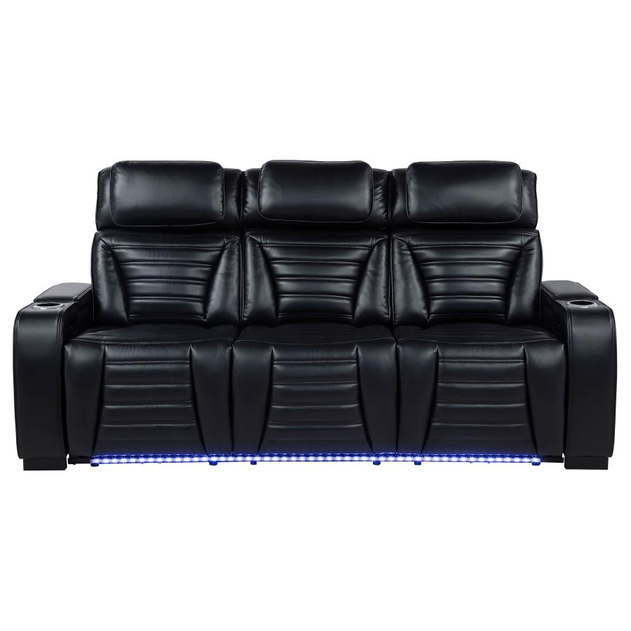 Zuma Faux Leather Dual Power Reclining Led Sofa Black
