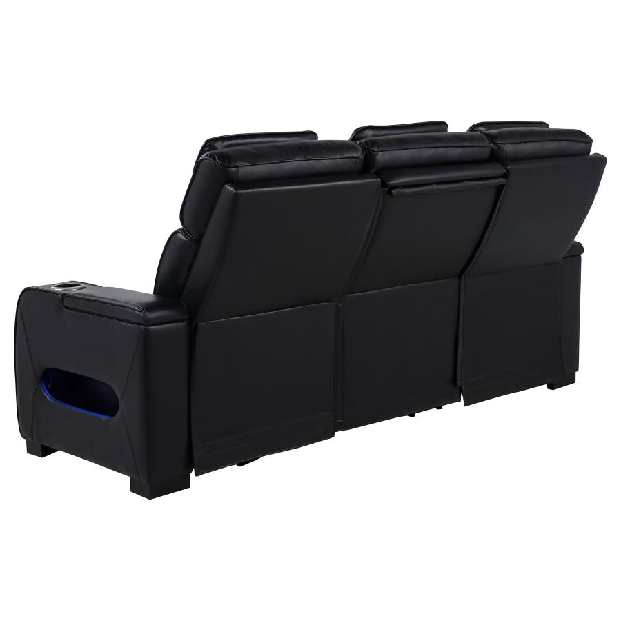 Zuma Faux Leather Dual Power Reclining Led Sofa Black