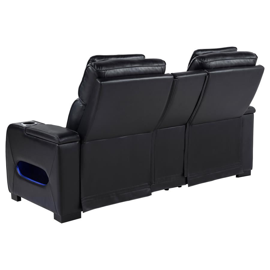 Zuma Faux Leather Dual Power Reclining Led Loveseat Black