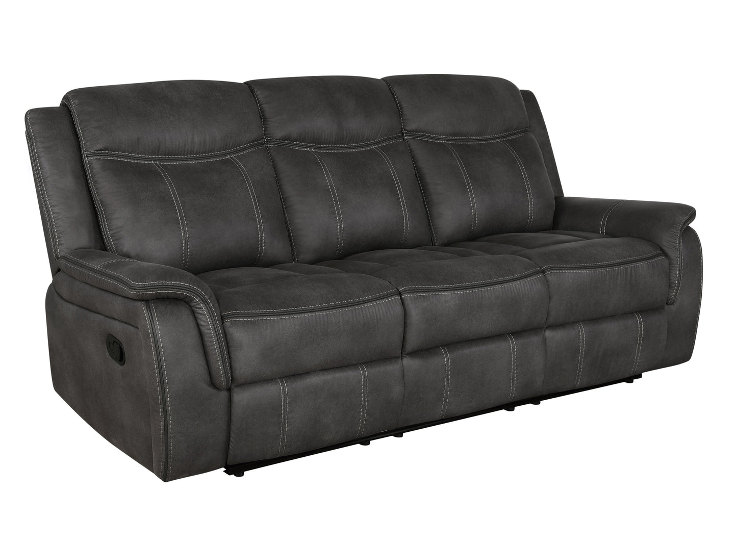 Lawrence Upholstered Padded Arm Reclining Sofa Charcoal