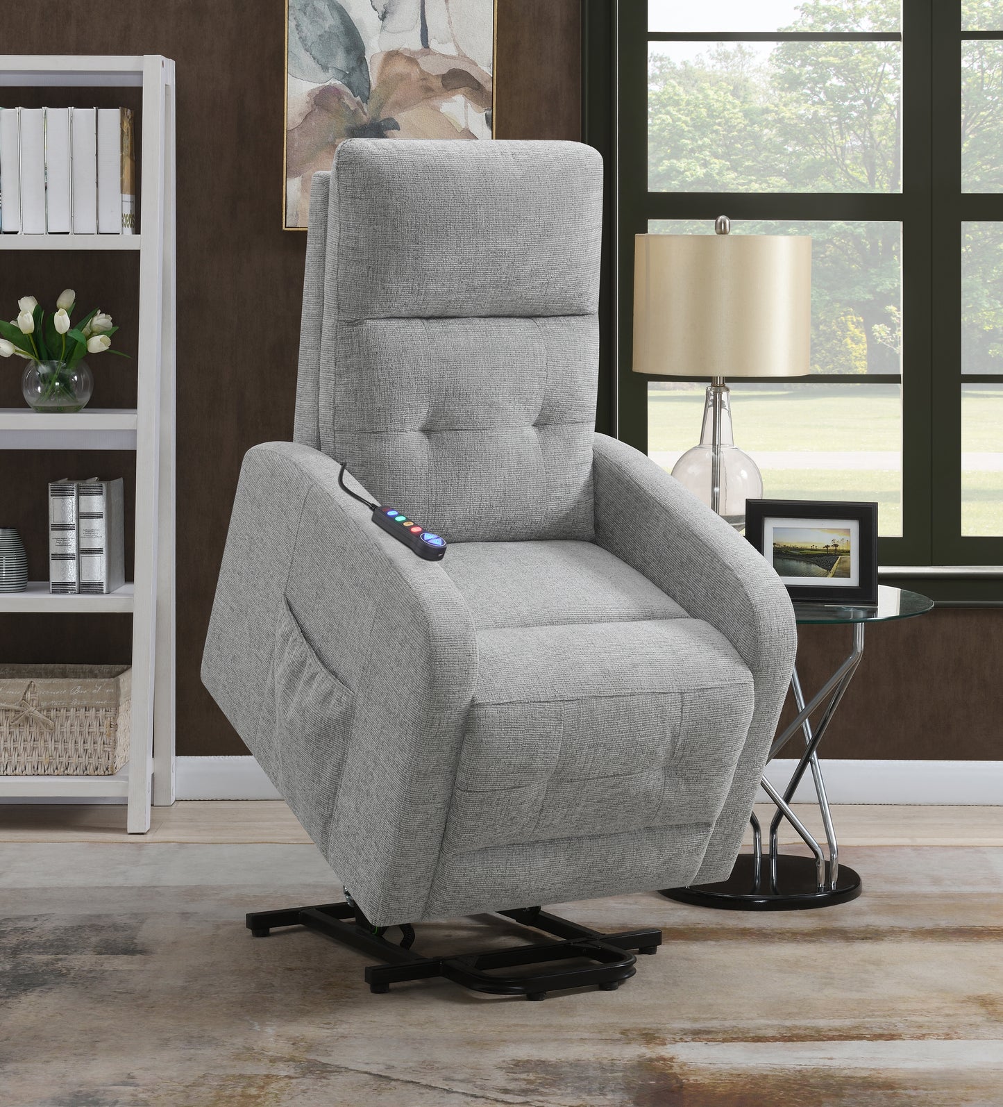 Howie Tufted Upholstered Power Lift Recliner Grey