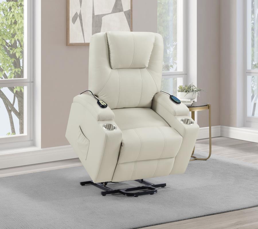 Armstrong Upholstered Power Lift Massage Recliner Ivory