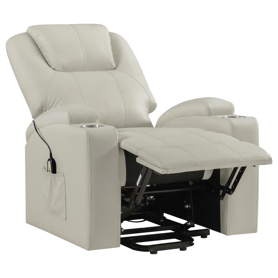 Armstrong Upholstered Power Lift Massage Recliner Ivory