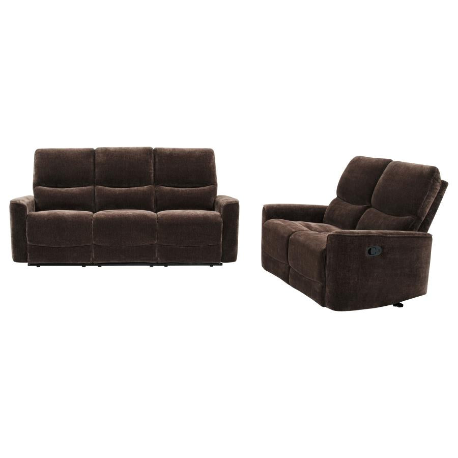 Navarro 2-Piece Upholstered Reclining Sofa Set Dark Brown