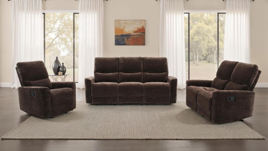 Navarro 3-Piece Upholstered Reclining Sofa Set Dark Brown