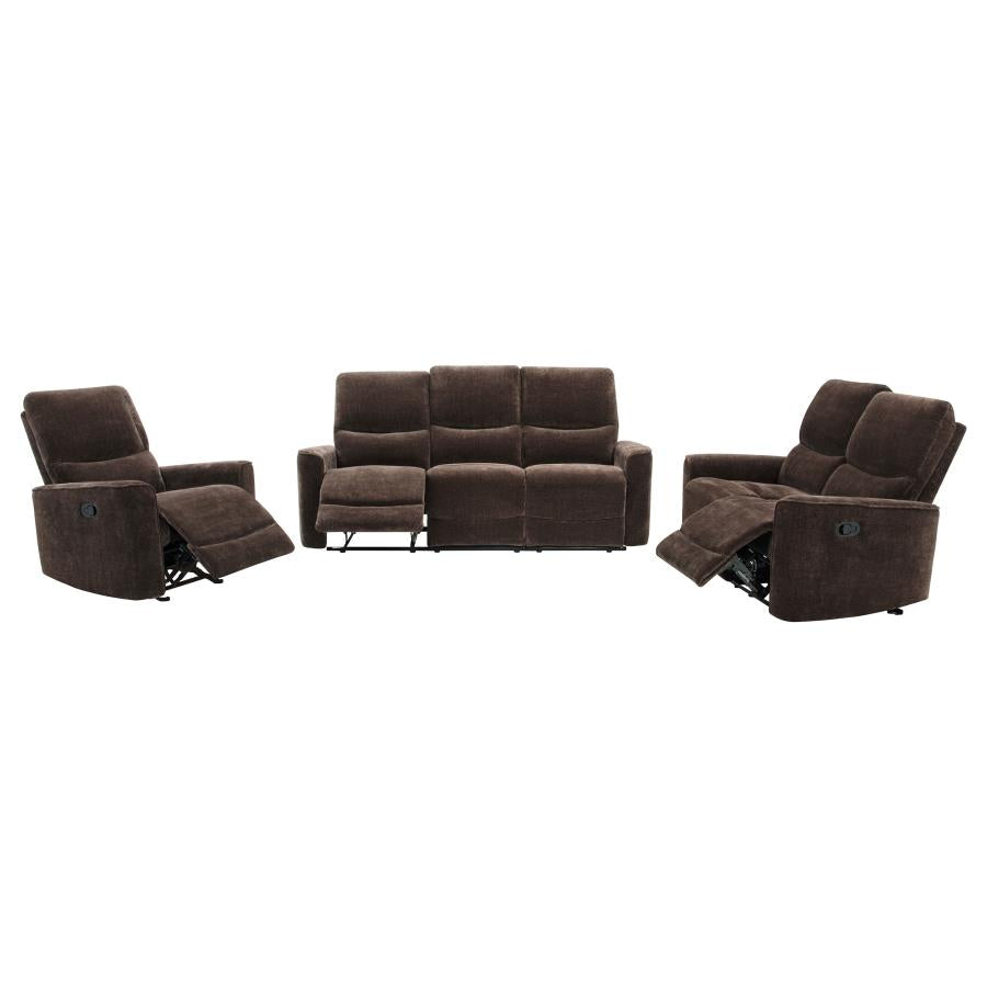 Navarro 3-Piece Upholstered Reclining Sofa Set Dark Brown