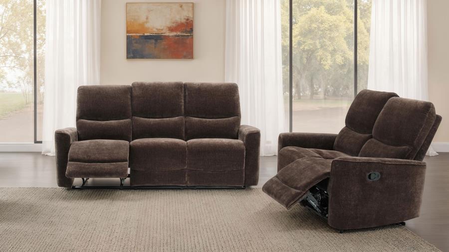 Navarro Chenille Upholstered Reclining Loveseat Dark Brown