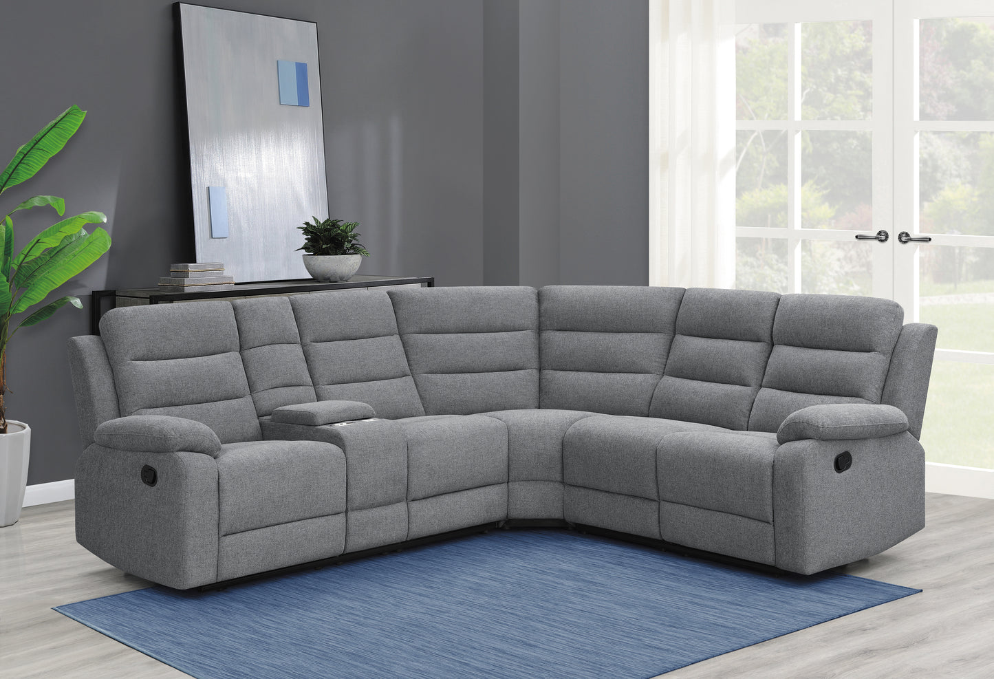 David Upholstered Reclining Sectional Sofa Smoke