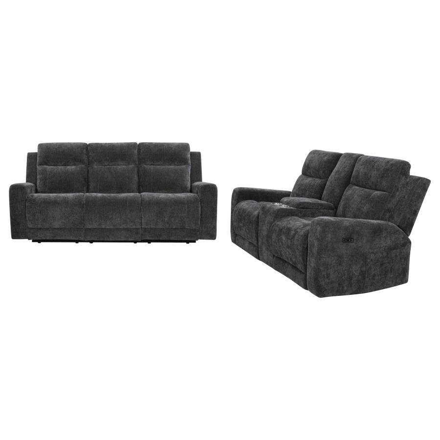Kennett 2-Piece Chenille Power Reclining Sofa Set Dark Grey