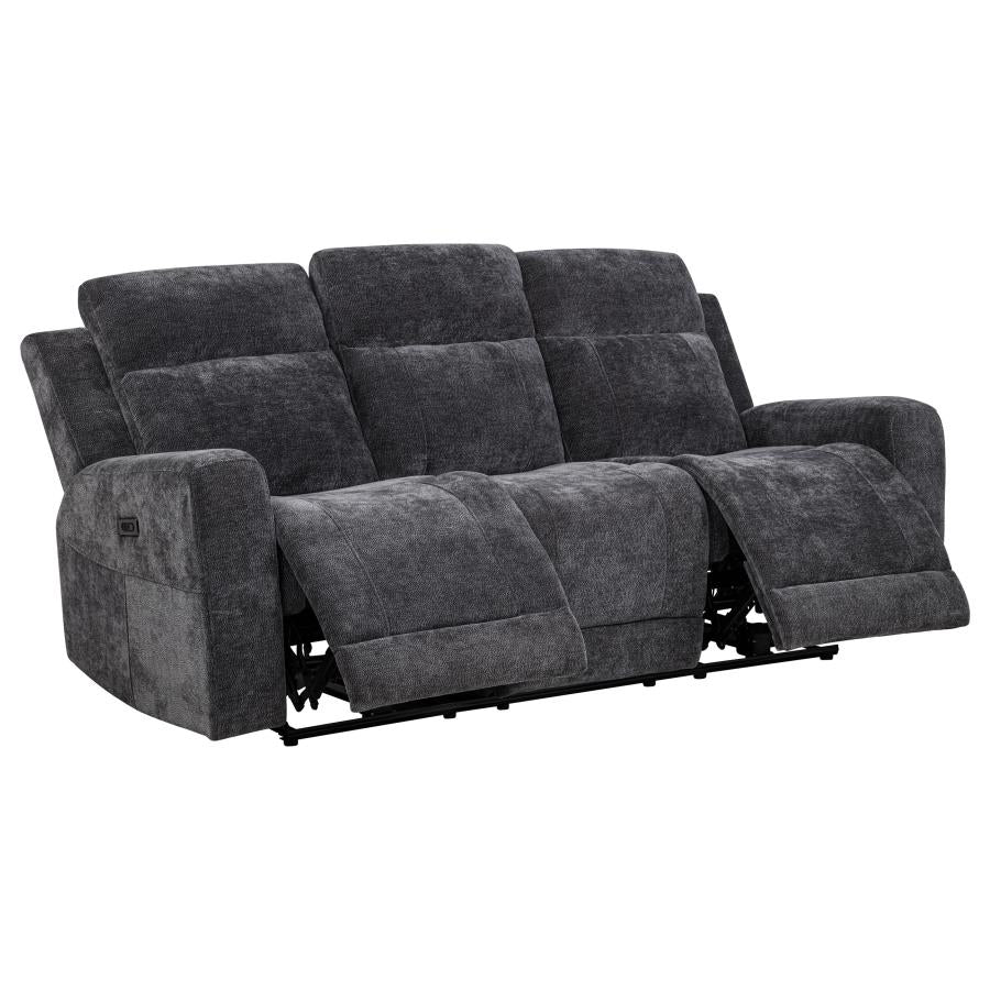 Kennett 3-Piece Chenille Power Reclining Sofa Set Dark Grey