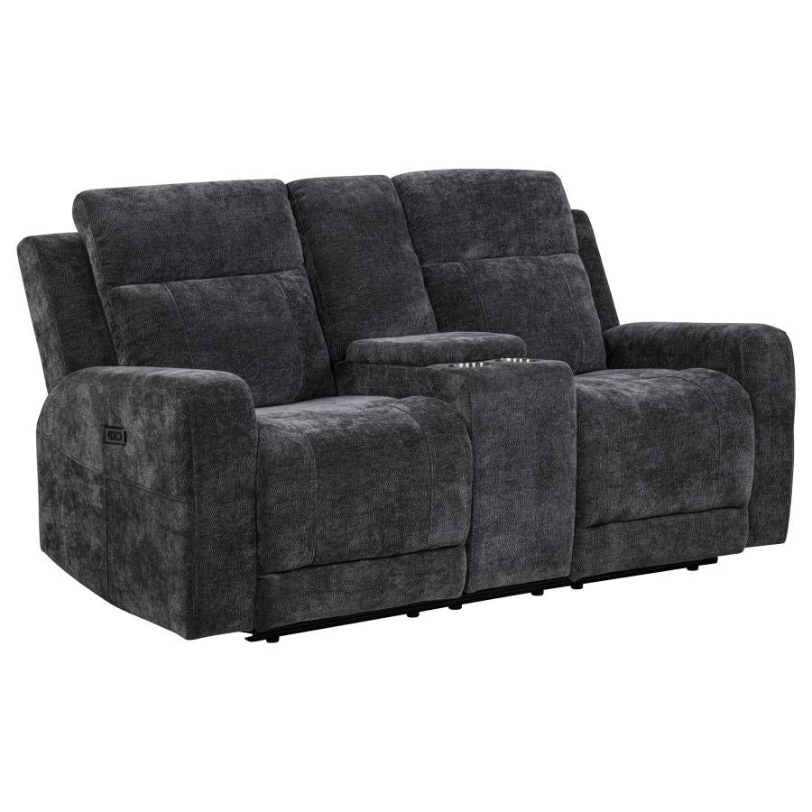 Kennett 3-Piece Chenille Power Reclining Sofa Set Dark Grey