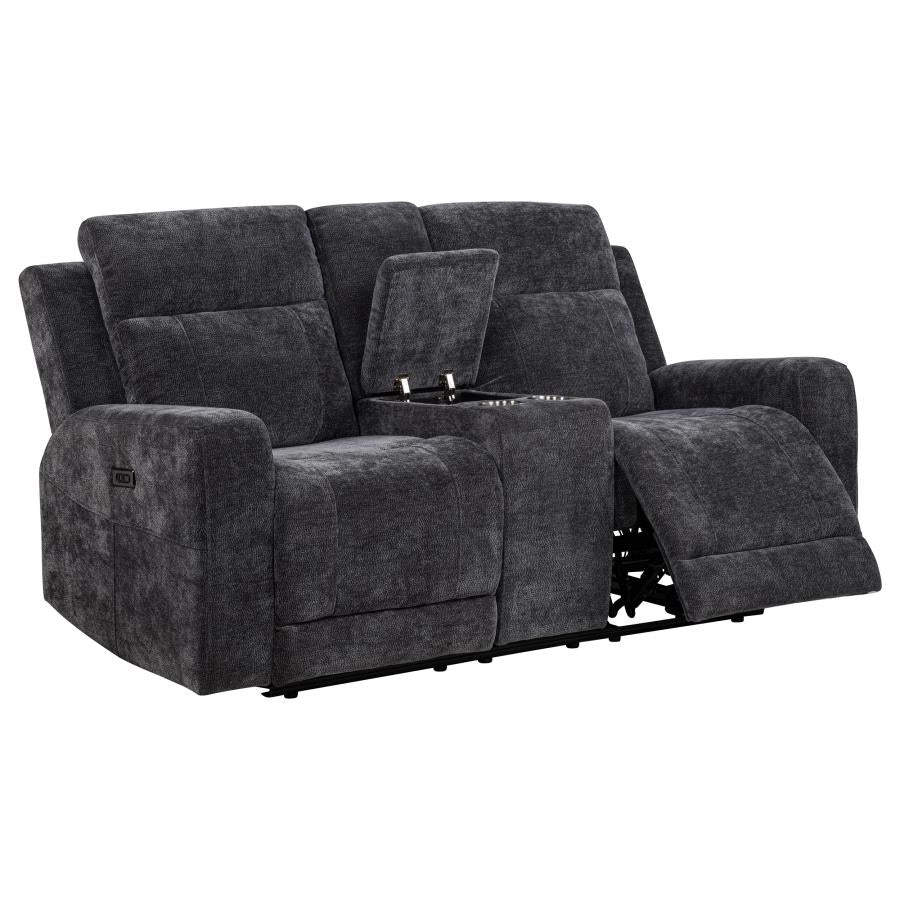 Kennett 3-Piece Chenille Power Reclining Sofa Set Dark Grey