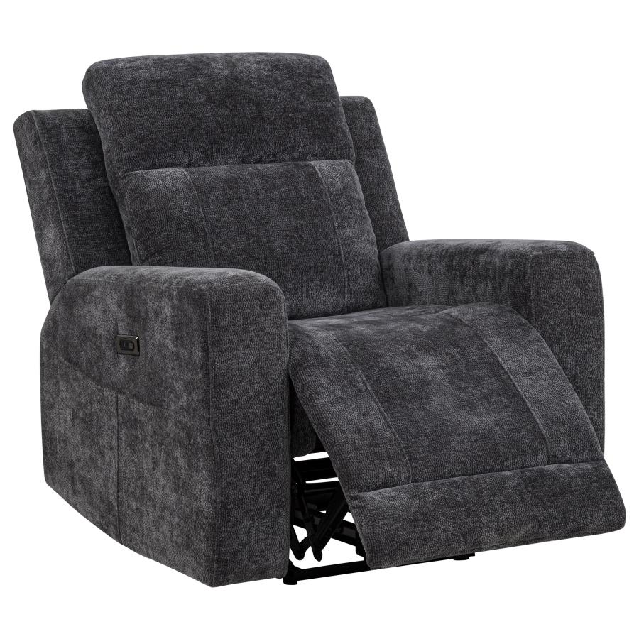 Kennett 3-Piece Chenille Power Reclining Sofa Set Dark Grey