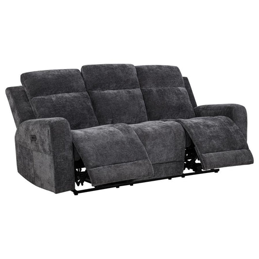 Kennett Chenille Upholstered Power Reclining Sofa Dark Grey