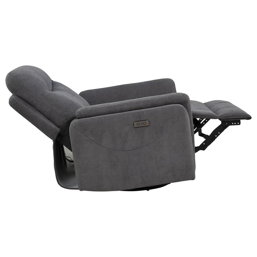 Adler Upholstered Power Swivel Glider Recliner Charcoal Grey