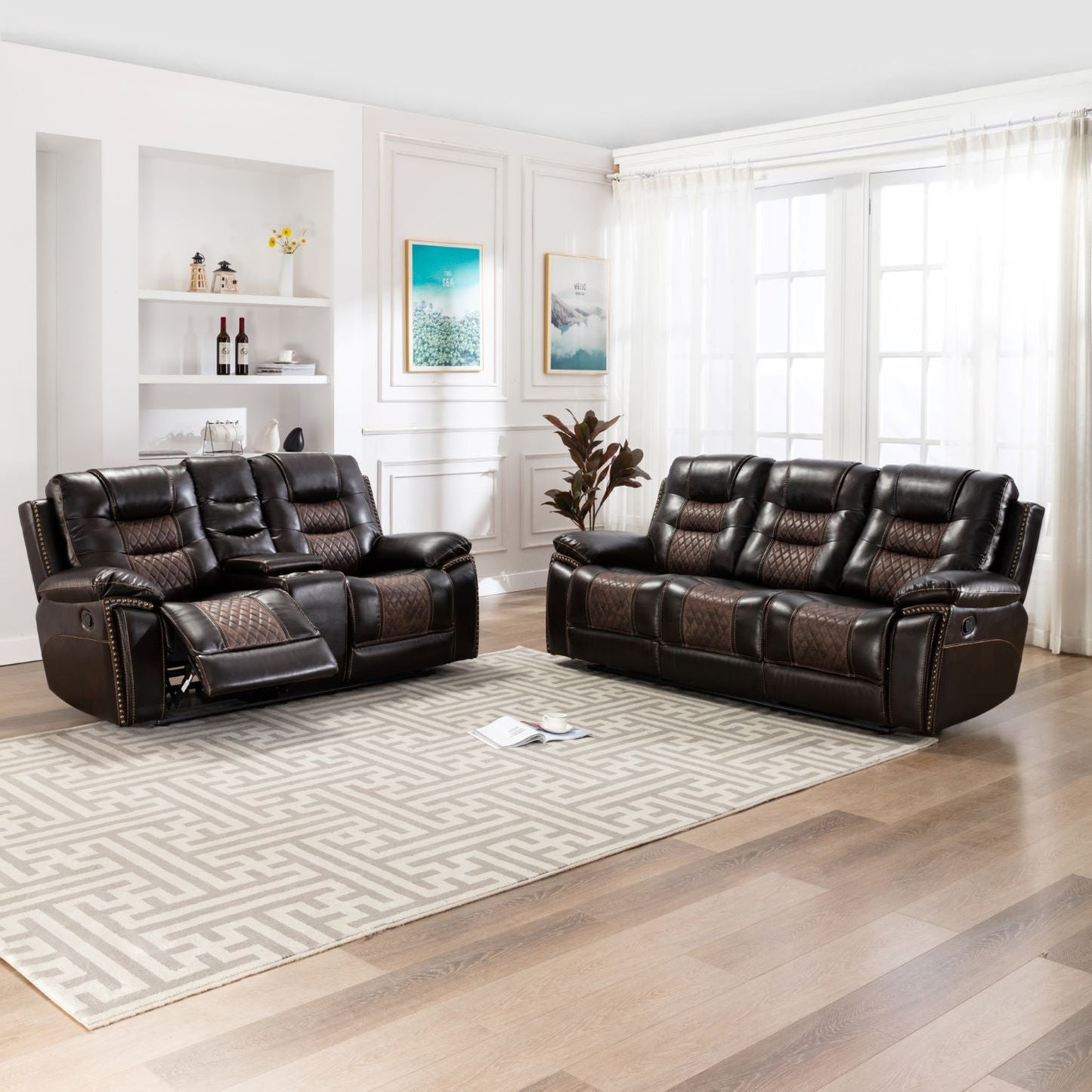 Leather Air Espresso Sofa Recliner Group - ATL FURNITURE