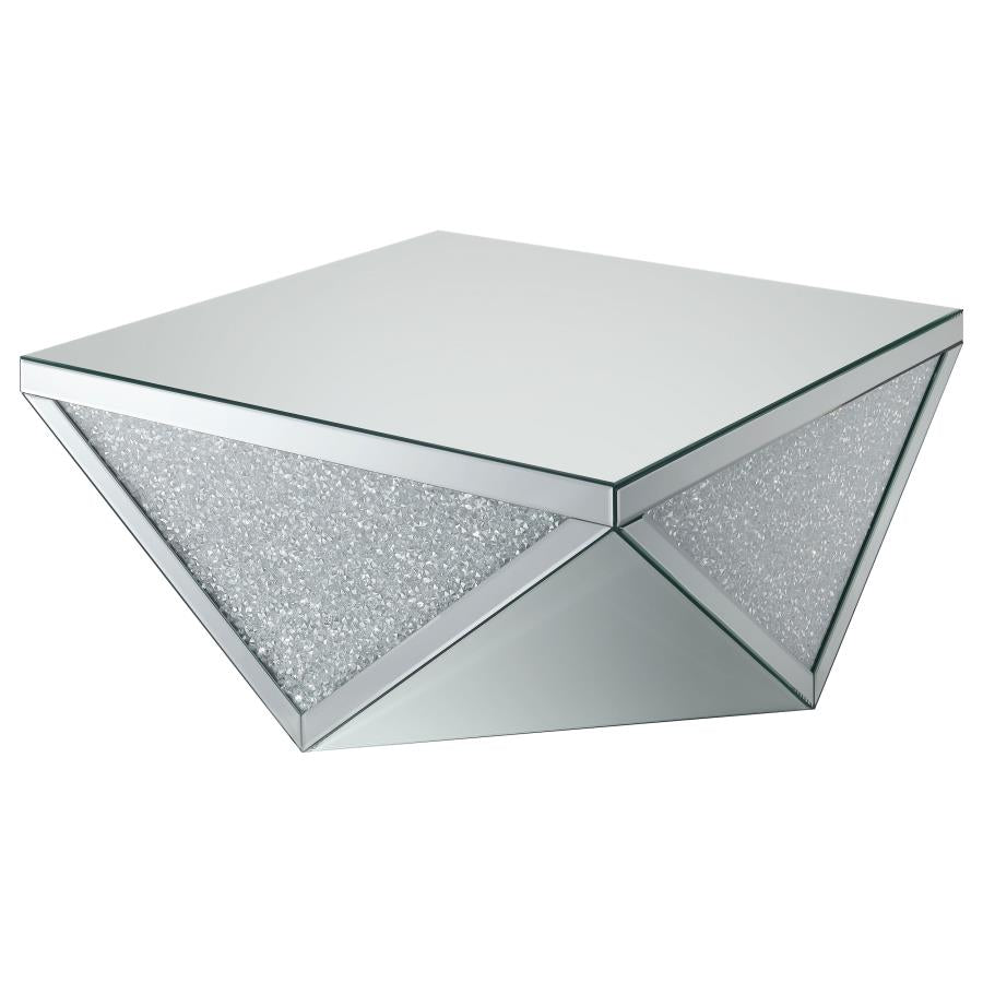 Amore Square Mirrored Acrylic Crystal Coffee Table Silver