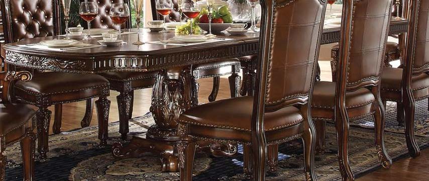 Acme Vendome Double Pedestal Dining Table with Two Leaves in Cherry 62000 - ATL FURNITURE