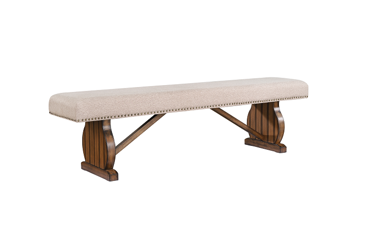 Maurice Khaki Linen & Antique Oak Bench - ATL FURNITURE