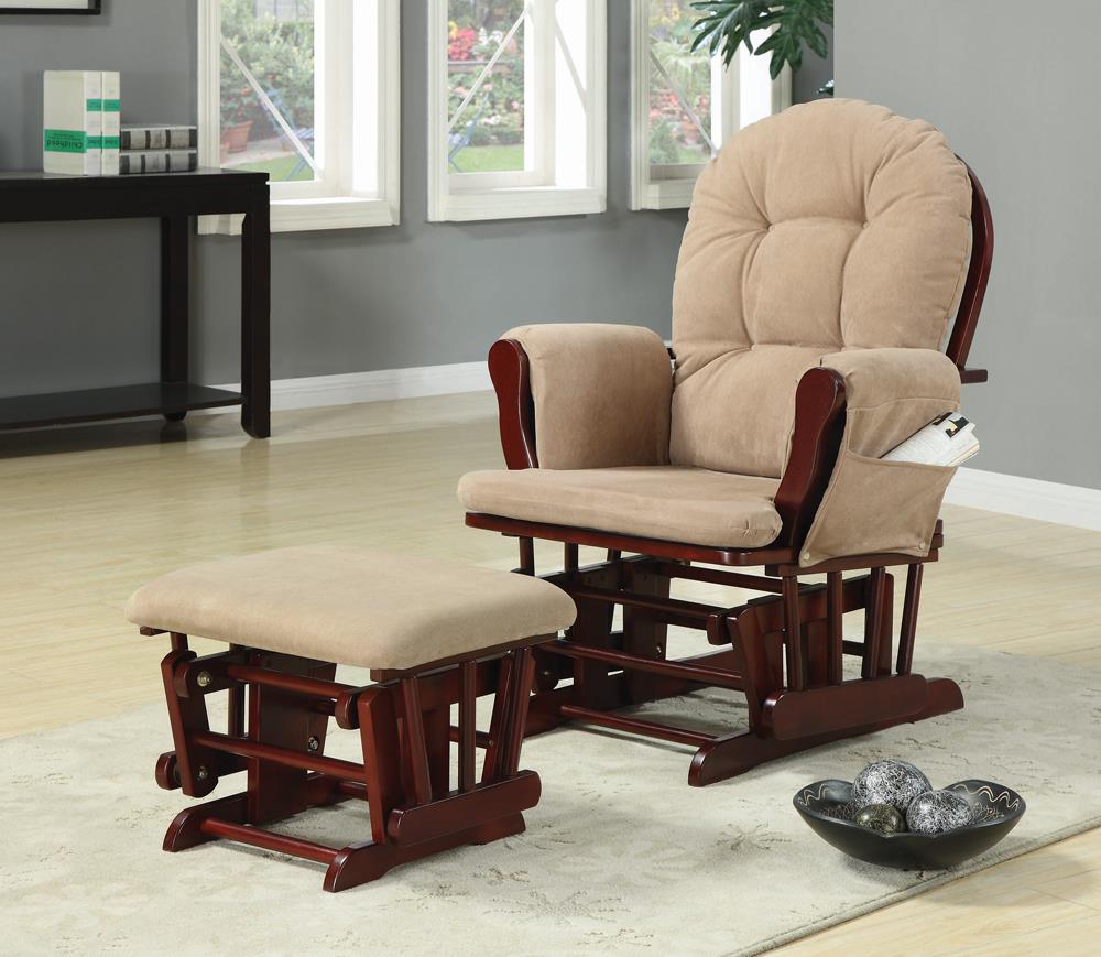 Traditional Beige Rocking Glider with Matching Ottoman - ATL FURNITURE