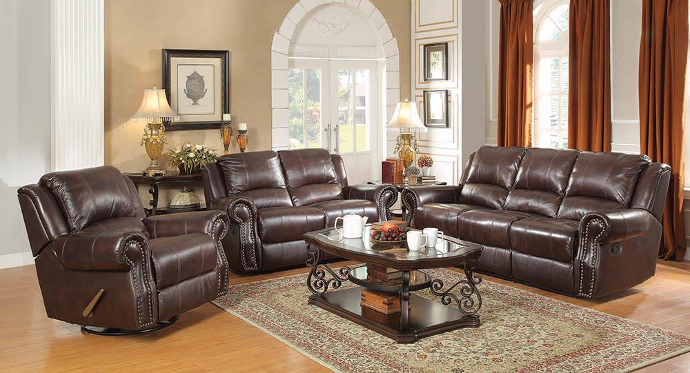 Sir Rawlinson Burgundy Brown Motion Sofa, Loveseat and Recliner - ATL FURNITURE