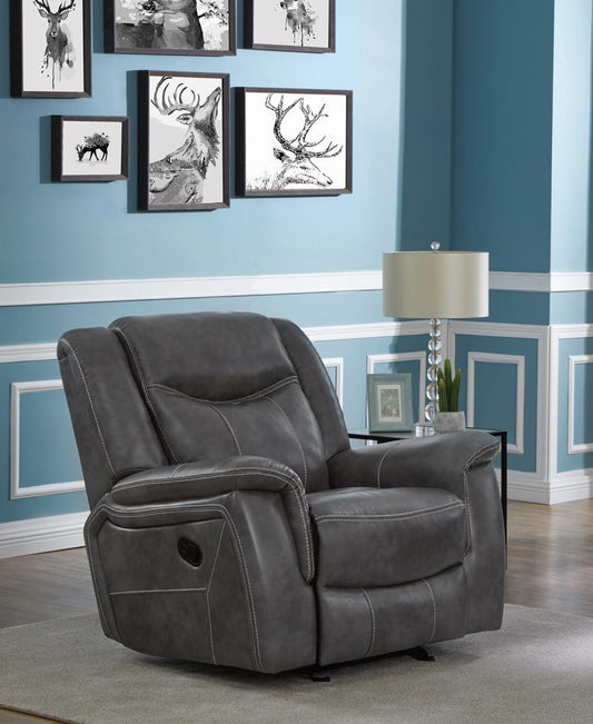 Conrad Transitional Grey Glider Recliner - ATL FURNITURE