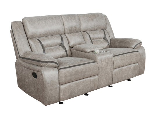 Greer Upholstered Motion Reclining Loveseat Taupe