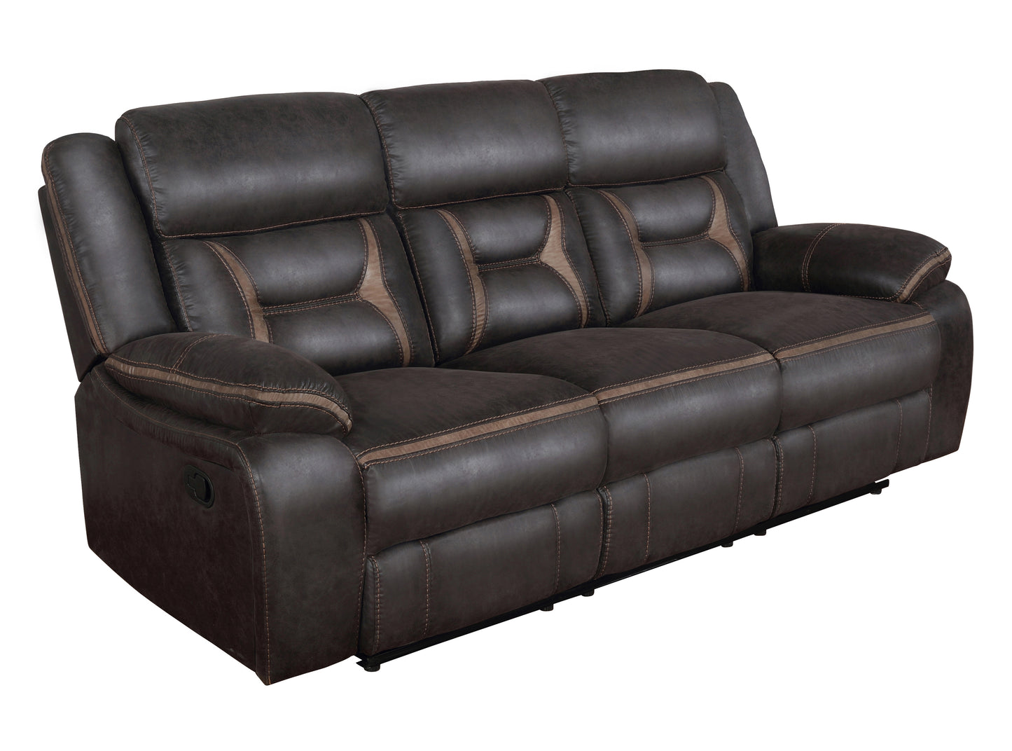 Greer Upholstered Motion Reclining Sofa Brown